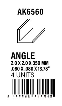 STYRENE STRIP - Angle 2.00 x 2.00 x 350mm