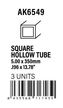 STYRENE STRIP - Square hollow tube 5.00x350mm(0,7mm)