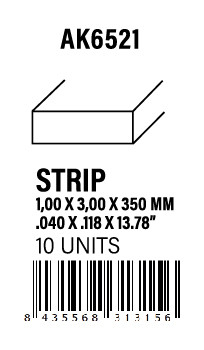 STYRENE STRIP - Strips 1.00 x 3.00 x 350mm