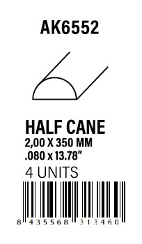 STYRENE STRIP - Half cane 2.00 x 350mm