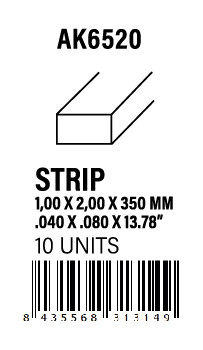 STYRENE STRIP - Strips 1.00 x 2.00 x 350mm