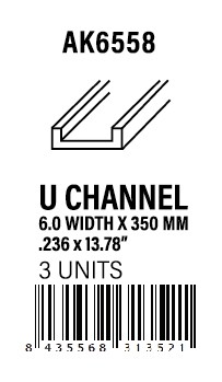 STYRENE STRIP - U Channel 6.0 width x 350mm