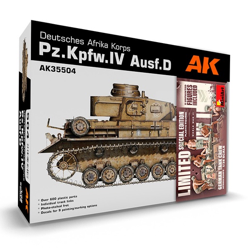 [AK35504-B] PZ.KPFW.IV AUSF.D AFRIKA KORPS +5 FIGURES GERMAN TANK CREW AFRIKA KORPS 1/35