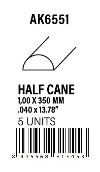[AK6551] STYRENE STRIP - Half cane 1.00 x 350mm