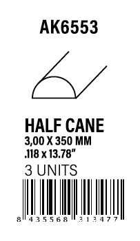 [AK6553] STYRENE STRIP - Half cane 3.00 x 350mm