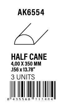 [AK6554] STYRENE STRIP - Half cane 4.00 x 350mm