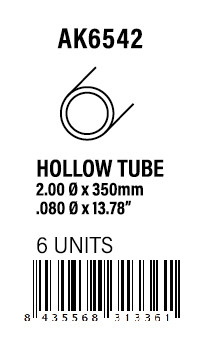 [AK6542] STYRENE STRIP - Hollow tube 2.00dx350mm (W.T. 0,7mm)