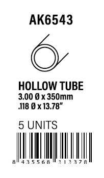 [AK6543] STYRENE STRIP - Hollow tube 3.00dx350mm (W.T. 0,7mm)