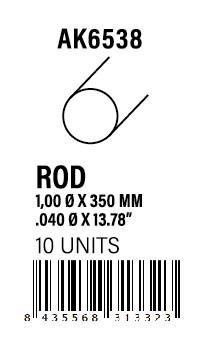 [AK6538] STYRENE STRIP - Rod 1.00 diameter x 350mm