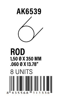 [AK6539] STYRENE STRIP - Rod 1.50 diameter x 350mm