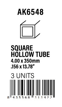 [AK6548] STYRENE STRIP - Square hollow tube 4.00x350mm(0,7mm)