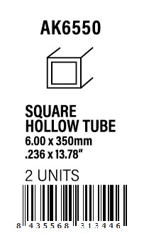 [AK6550] STYRENE STRIP - Square hollow tube 6.00x350mm(0,7mm)