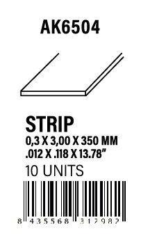 [AK6504] STYRENE STRIP - Strips 0.30 x 3.00 x 350mm