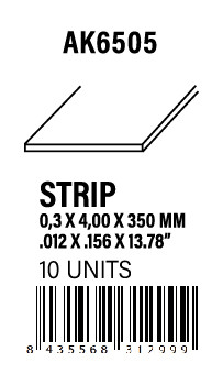 [AK6505] STYRENE STRIP - Strips 0.30 x 4.00 x 350mm