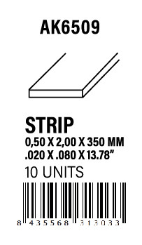 [AK6509] STYRENE STRIP - Strips 0.50 x 2.00 x 350mm