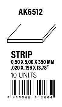 [AK6512] STYRENE STRIP - Strips 0.50 x 5.00 x 350mm