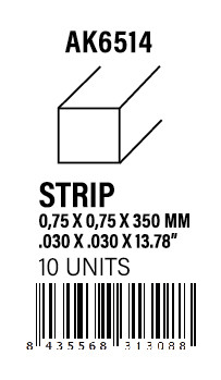 [AK6514] STYRENE STRIP - Strips 0.75 x 0.75 x 350mm
