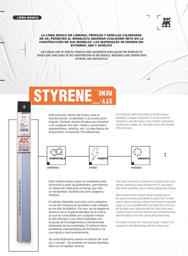 [AK6515] STYRENE STRIP - Strips 0.75 x 2.00 x 350mm
