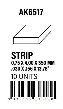 [AK6517] STYRENE STRIP - Strips 0.75 x 4.00 x 350mm