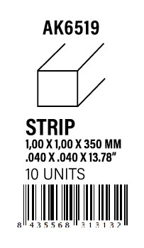 [AK6519] STYRENE STRIP - Strips 1.00 x 1.00 x 350mm