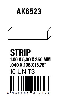 [AK6523] STYRENE STRIP - Strips 1.00 x 5.00 x 350mm