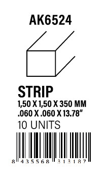 [AK6524] STYRENE STRIP - Strips 1.50 x 1.50 x 350mm