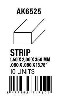 [AK6525] STYRENE STRIP - Strips 1.50 x 2.00 x 350mm