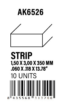 [AK6526] STYRENE STRIP - Strips 1.50 x 3.00 x 350mm