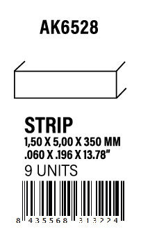 [AK6528] STYRENE STRIP - Strips 1.50 x 5.00 x 350mm