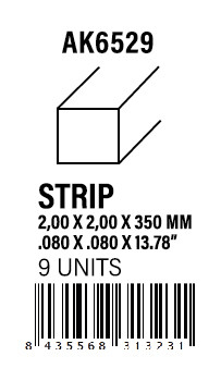 [AK6529] STYRENE STRIP - Strips 2.00 x 2.00 x 350mm