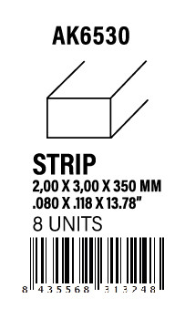 [AK6530] STYRENE STRIP - Strips 2.00 x 3.00 x 350mm