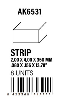 [AK6531] STYRENE STRIP - Strips 2.00 x 4.00 x 350mm