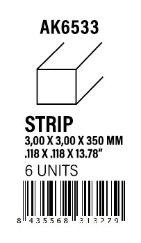 [AK6533] STYRENE STRIP - Strips 3.00 x 3.00 x 350mm
