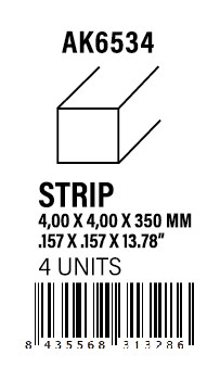 [AK6534] STYRENE STRIP - Strips 4.00 x 4.00 x 350mm