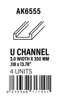 [AK6555] STYRENE STRIP - U Channel 3.0 width x 350mm