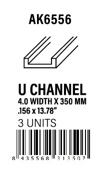 [AK6556] STYRENE STRIP - U Channel 4.0 width x 350mm
