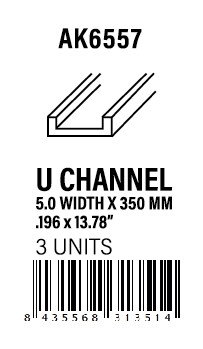 [AK6557] STYRENE STRIP - U Channel 5.0 width x 350mm